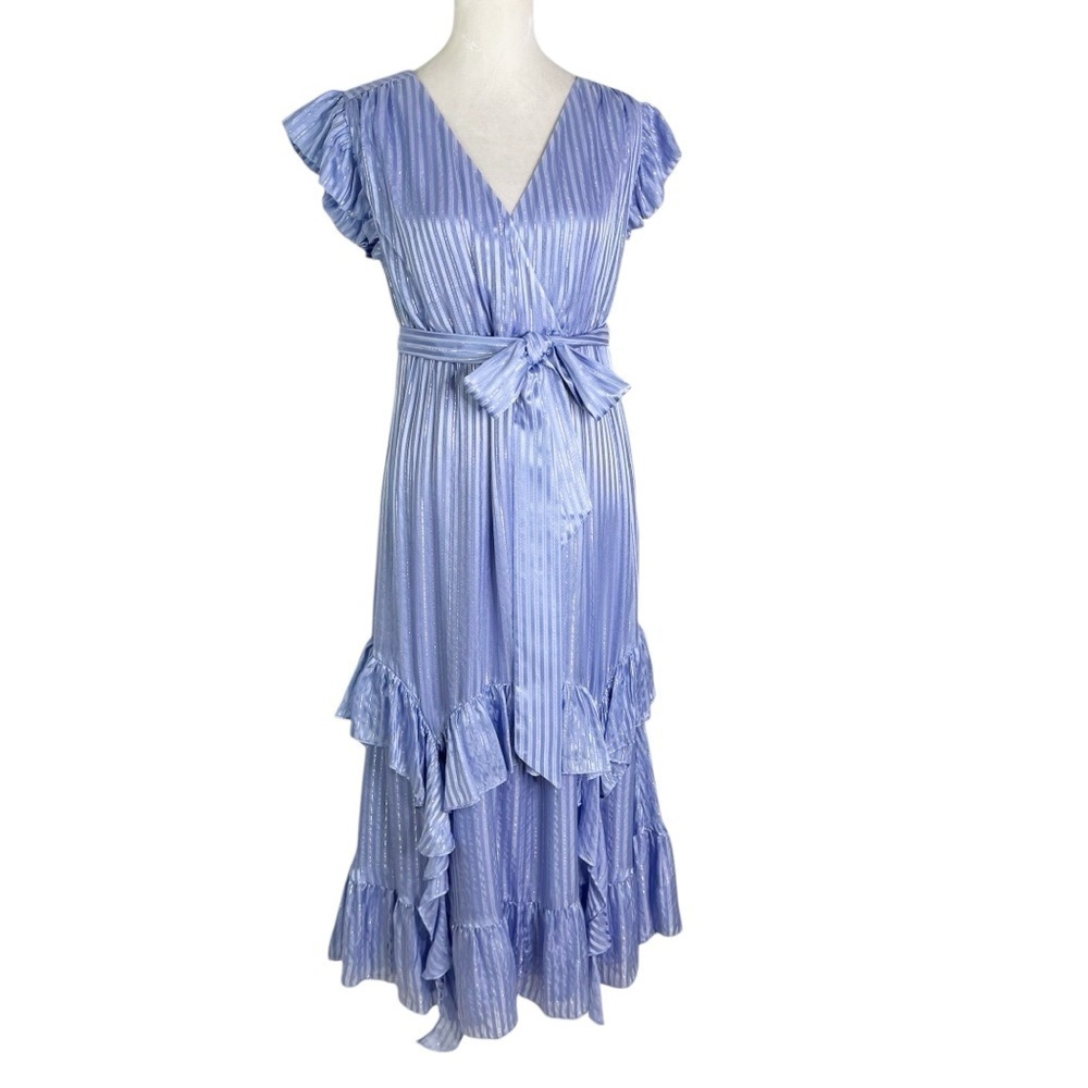 MARIE OLIVER Silk Uma Ruffle Midi Dress in Blue Jay Size M - Picture 6 of 13